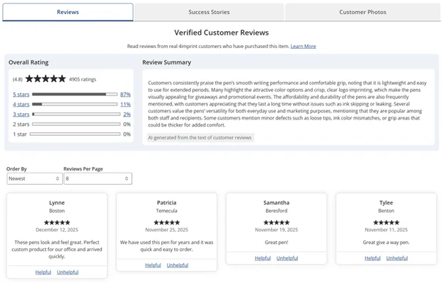 An example of 4imprint reviews